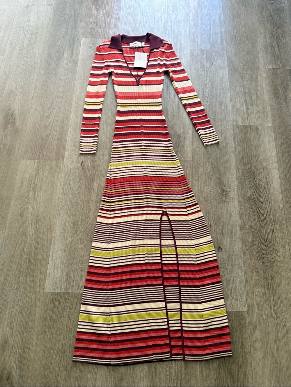 sovere pandora striped long sleeve v-neck knit maxi dress size small NEW